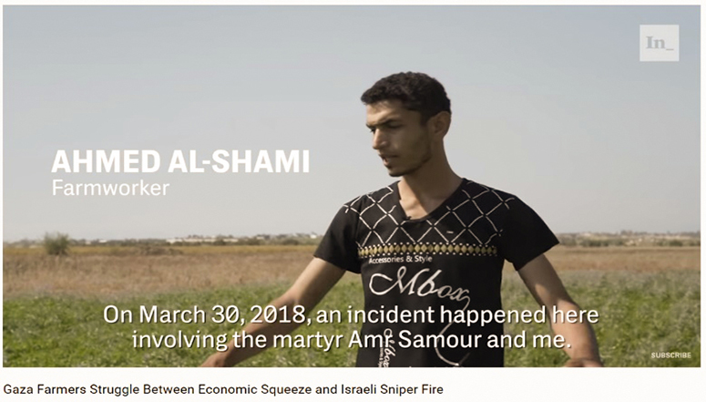 Am 30. März 2018 geschah hier ein Vorfall, in den der Märtyrer Amr Samour und ich verwickelt waren Gaza Farmers Struggle Between Economic Squeeze and Israeli Sniper Fire
